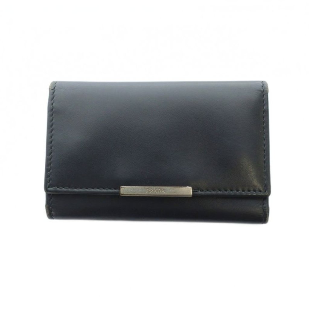 Prada Key Case Key Ring Leather Logo 5 Rows Black Gy13 Mq Oh